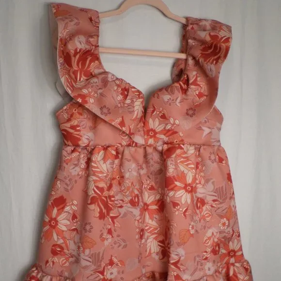 ASOS | Dresses | Asos Design Mini Dress Pink Floral Size 4 Low Back Front  Ruffled Poofy | Poshmark